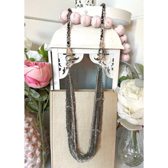 Jewelry - Long grey faceted crystal beaded layered necklace